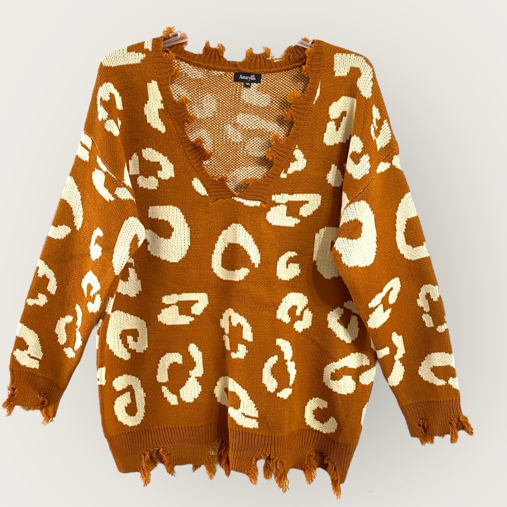 Amaryllis Sweater Frayed Edges Sz 1XL